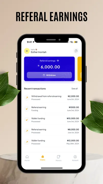 Referral earnings screen