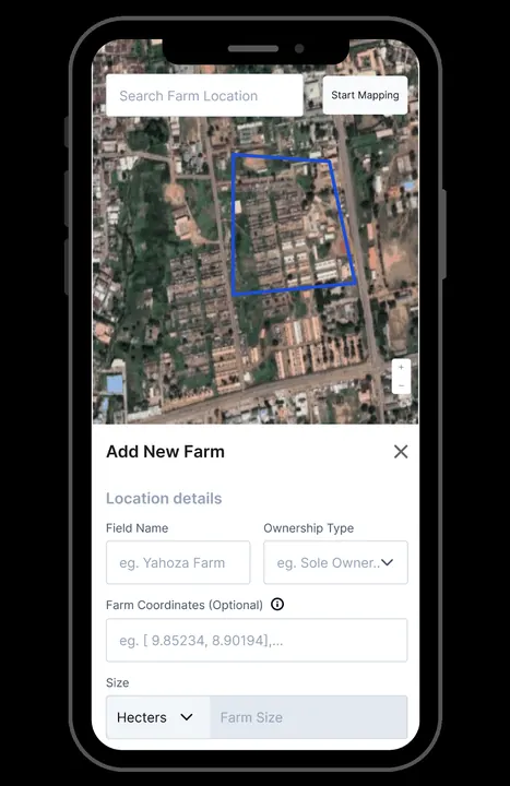 Adding a new farm - satellite mapping with location details