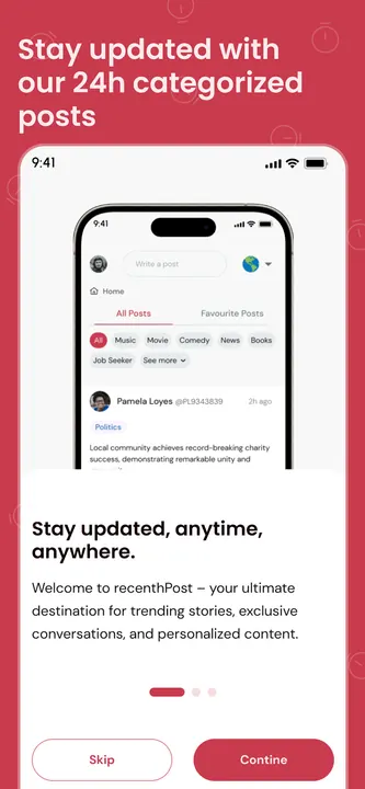 RecenthPost onboarding - 24-hour categorized posts